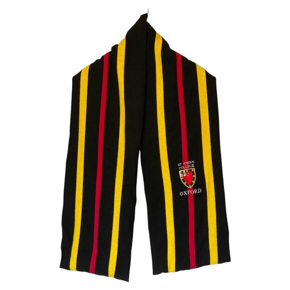 St. John's College Oxford Scarf Men's Black w/ Yellow & Red Stripes 10.5" x 64" - Picture 1 of 6